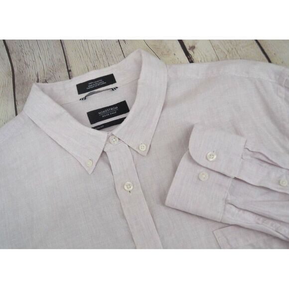 NORDSTROM Men's 100% Linen Long Sleeve Button Front Shirt SIZE XXL Light Pink - Picture 1 of 5